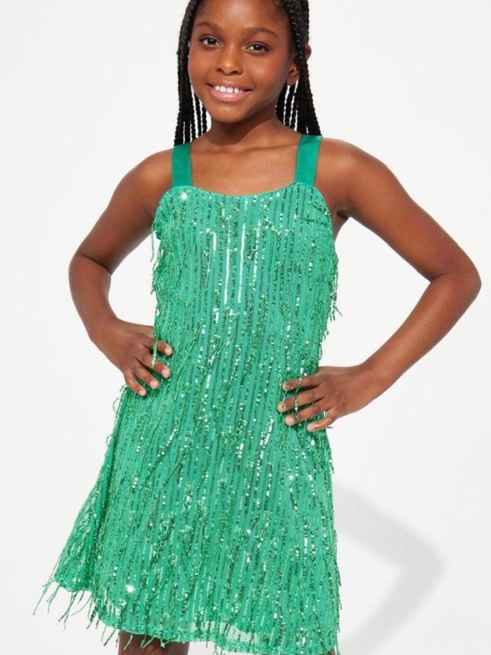 Xtraordinary Girl's Emerald Green Sequin Fringe Party Dress Size 8